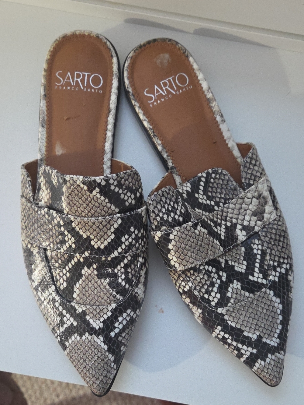 Franco Sarto Snake Skin Leather Mules